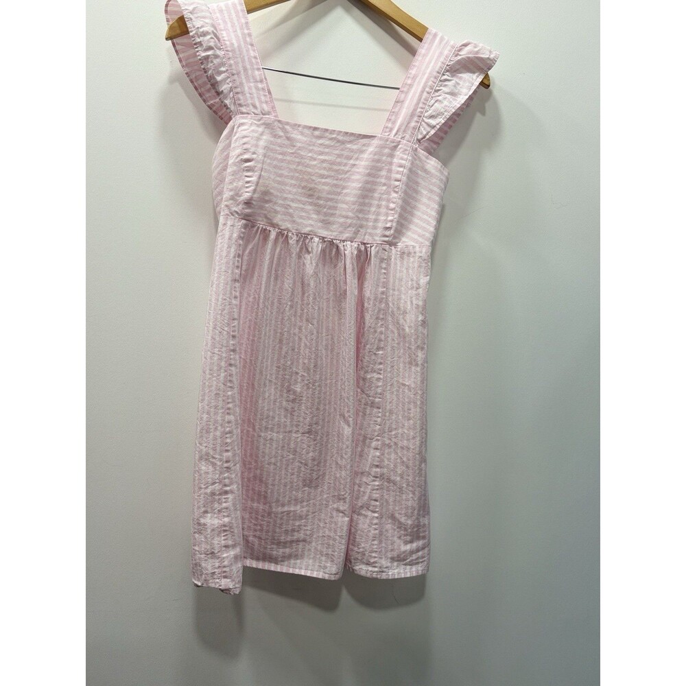 Draper James Dress Womens XS Pink White Stripe Ruffle Sleeve Smocked Sundress